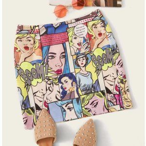 K Pop Kawaii Comic Print Warhol Pop Art Mini Pencil Skirt